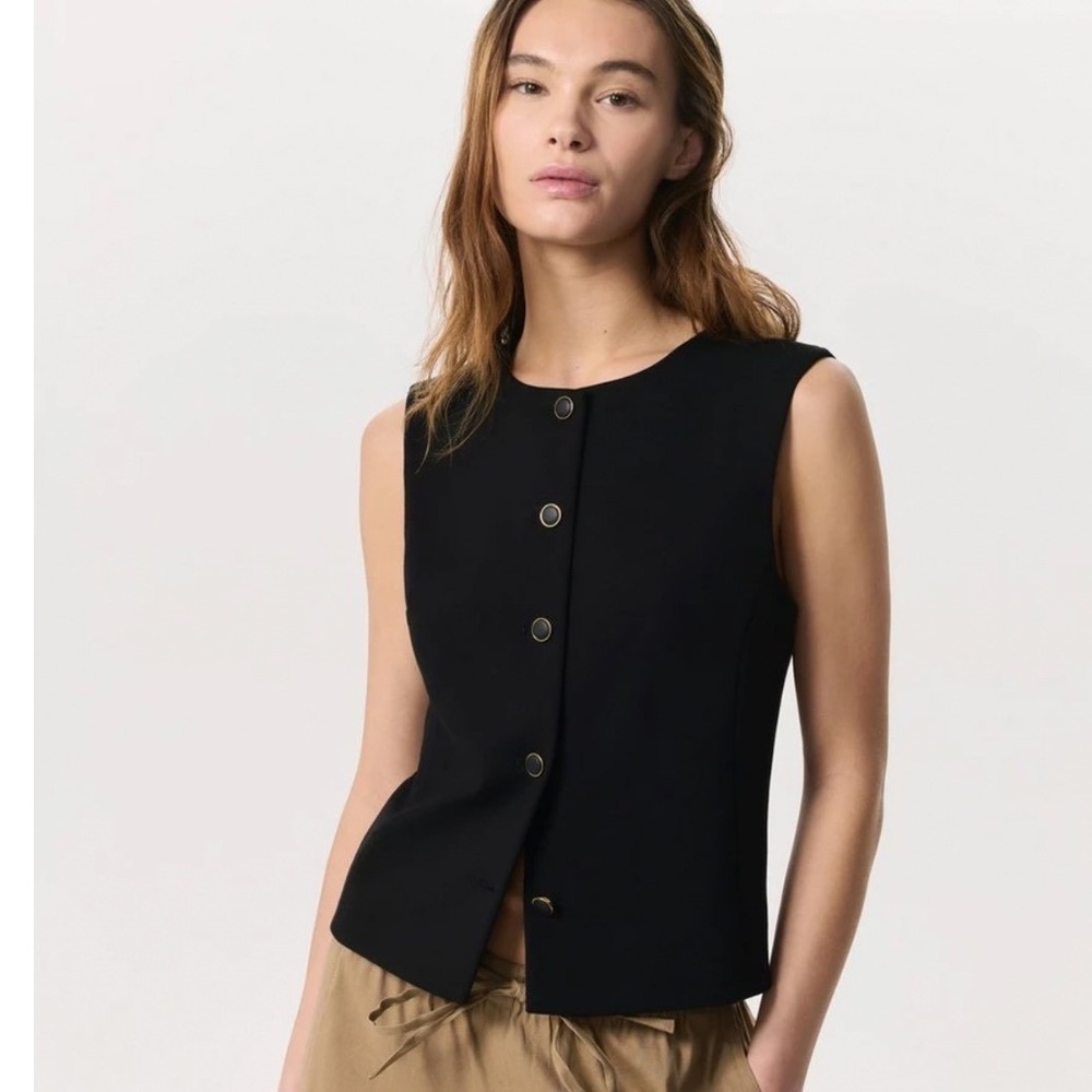rag & bone Irina Vest Refine Knit Black Button Front Sleeveless Women's XS